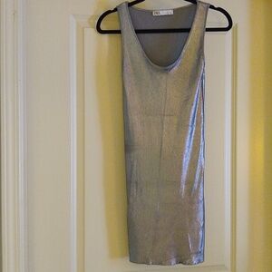 Zara silver ribbed body con dress size small
